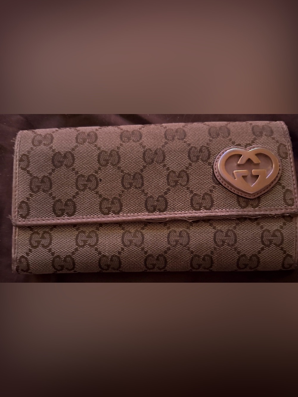 Gucci Brown Monogram Canvas Wallet with Logo Snap
